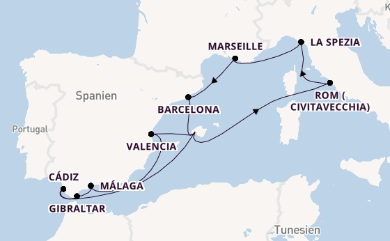 Westliches Mittelmeer ab Palma de Mallorca, Spanien auf der Mein Schiff 4