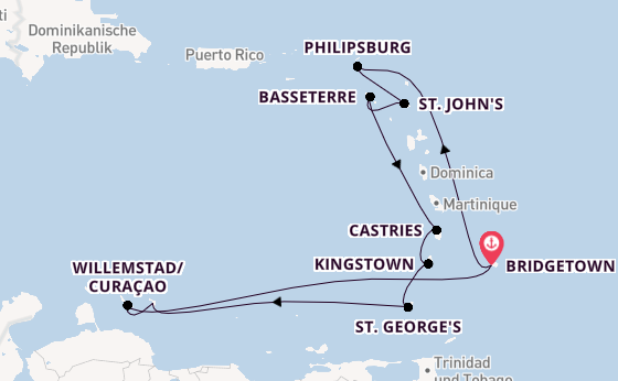 Südliche Karibik ab Bridgetown, Barbados auf der Britannia