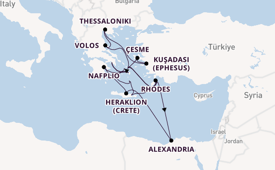 Eastern Mediterranean from Athens (Piraeus), Greece with the Silver Dawn