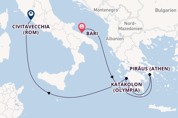 Mittelmeer ab Bari, Italien auf der MSC Sinfonia