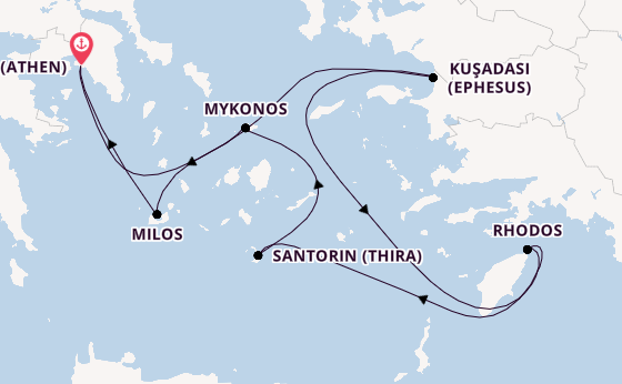 Östliches Mittelmeer ab Piräus (Athen), Griechenland auf der Celestyal Journey