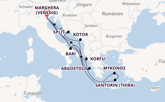 Mittelmeer ab Marghera (Venedig) auf der Costa Deliziosa