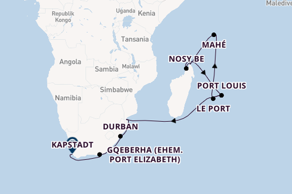 Indischer Ozean ab Port Louis, Mauritius auf AIDAblu