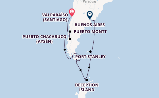 South America from Valparaíso (Santiago), Chile with the Azamara Quest