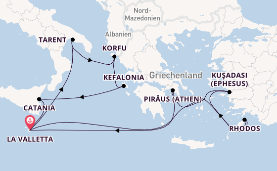 Mittelmeer ab La Valletta, Malta auf der Azura