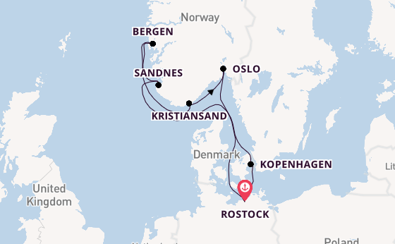 Noorwegen vanaf Rostock, Warnemünde, Duitsland met de MSC Magnifica