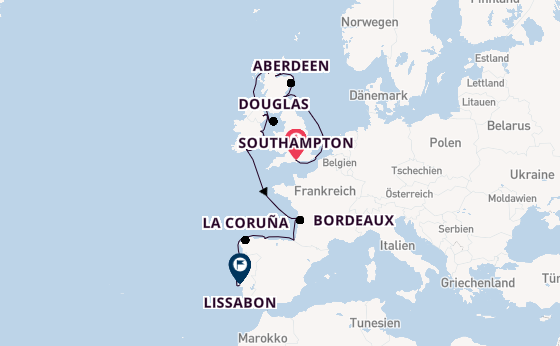 Britische Inseln ab Southampton, Großbritannien auf der Marina