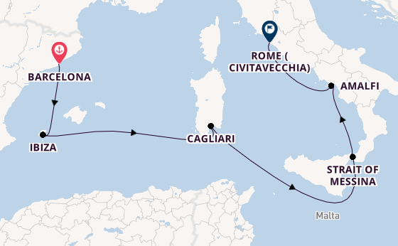 Western Mediterranean from Barcelona, Spain with the Queen Victoria