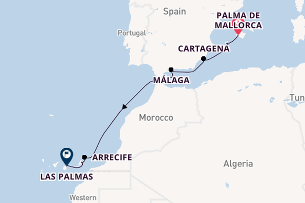 Westelijke Middellandse Zee vanaf Palma de Mallorca, Mallorca, Spanje met AIDAcosma