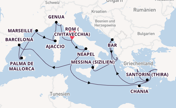 Mittelmeer ab Civitavecchia (Rom), Italien auf der Sun Princess
