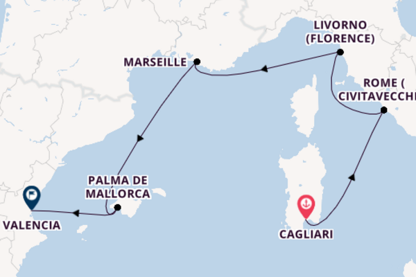 Western Mediterranean from Cagliari, Sardinia with the MSC Lirica