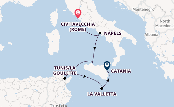 Westelijke Middellandse Zee vanaf Civitavecchia (Rome), Italië met de Costa Fascinosa