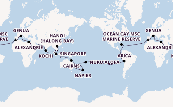 Wereldreizen vanaf Civitavecchia (Rome), Italië met de MSC Magnifica