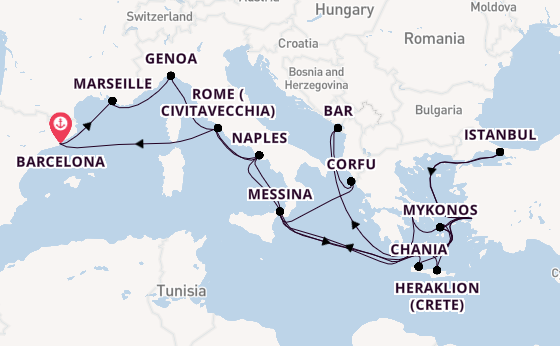 Mediterranean from Barcelona, Spain with the Sun Princess