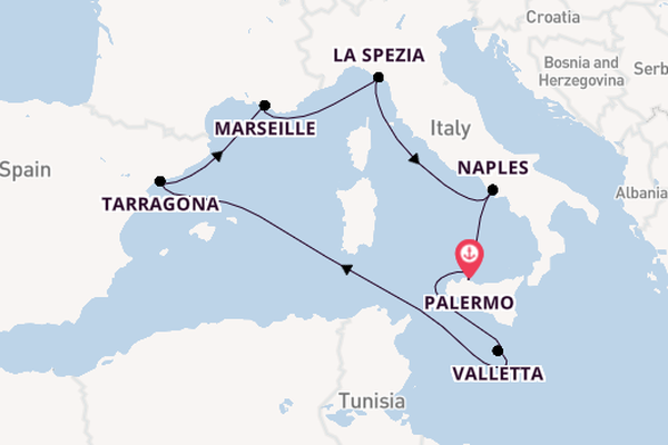 Western Mediterranean from Palermo, Sicily, Italy with the MSC Magnifica