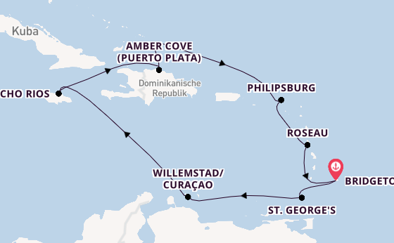 Karibik ab Bridgetown, Barbados auf der Britannia