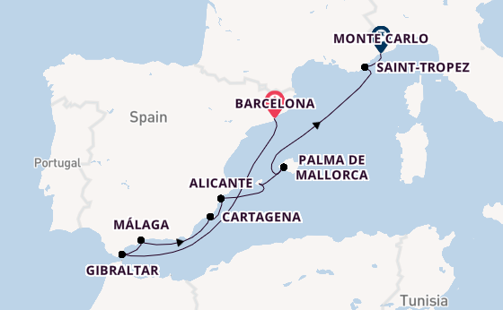 Western Mediterranean from Barcelona, Spain with the Silver Ray