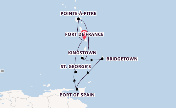 Southern Caribbean from Fort de France, Martinique with the MSC Meraviglia