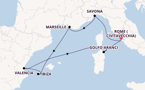 Western Mediterranean from Rome (Civitavecchia), Italy with the Costa Pacifica