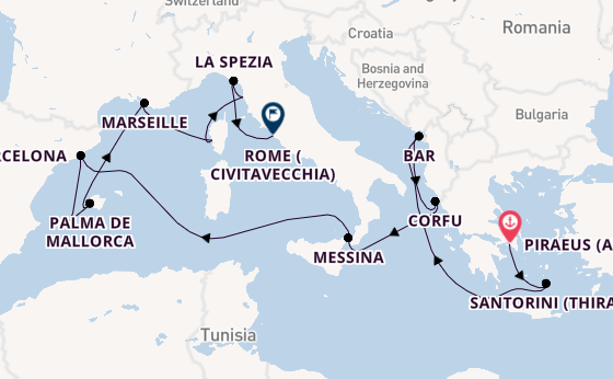 Mediterranean from Piraeus (Athens), Greece with the Sun Princess