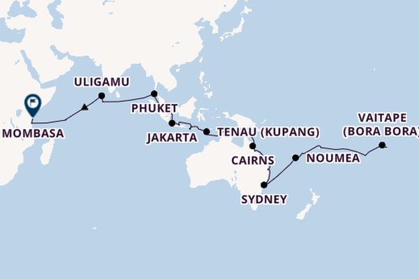 Zuidoost-Azië vanaf Papeete, Frans-Polynesië met de VASCO DA GAMA