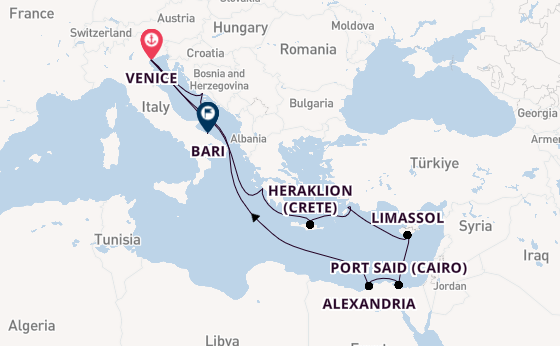 Mediterranean Sea from Venice, Italy with the MSC Lirica