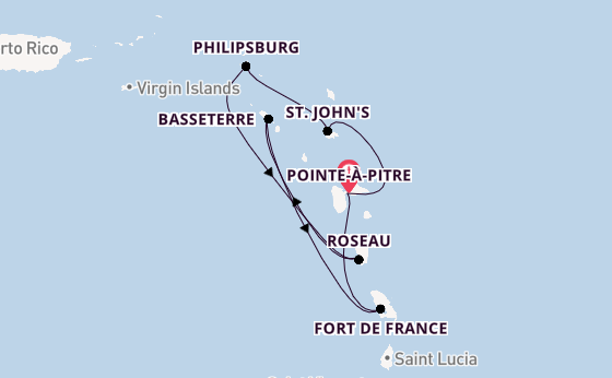 Southern Caribbean from Pointe-à-Pitre, Guadeloupe with the MSC Meraviglia