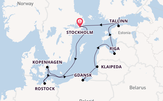 Oostzee vanaf Stockholm, Zweden met de MSC Magnifica