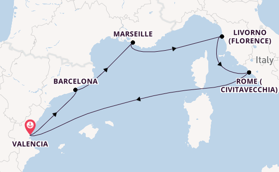 Western Mediterranean from Valencia, Spain with the MSC Sinfonia