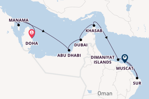 Midden-Oosten vanaf Doha, Qatar met de Le Bougainville