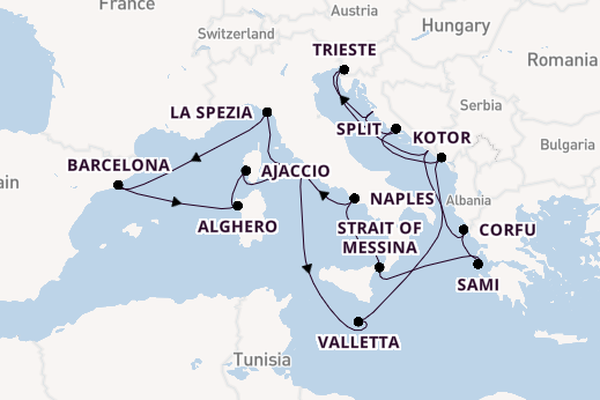Mediterranean Sea from Rome (Civitavecchia), Italy with the Queen Elizabeth
