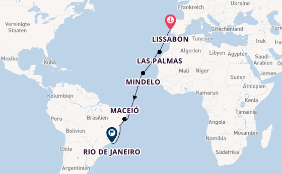 Transatlantik ab Lissabon, Portugal auf der Costa Diadema