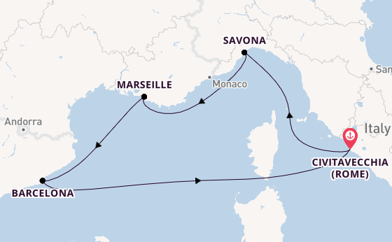 Westelijke Middellandse Zee vanaf Civitavecchia (Rome), Italië met de Costa Pacifica