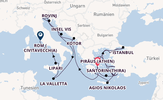 Östliches Mittelmeer ab Piräus (Athen), Griechenland auf der Seabourn Ovation