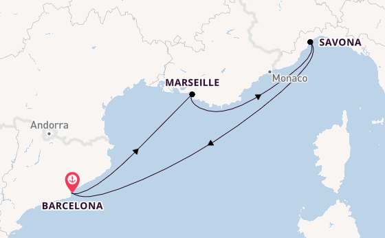 Westliches Mittelmeer ab Barcelona, Spanien auf der Costa Serena