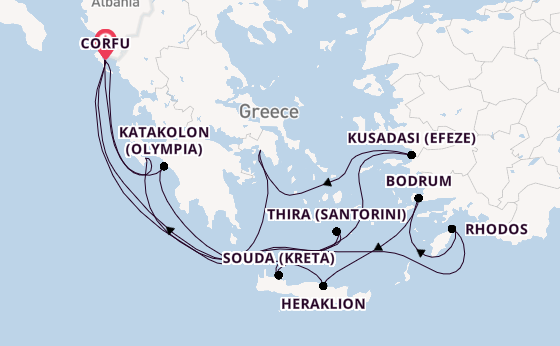 Oostelijke Middellandse Zee vanaf Corfu met AIDAblu