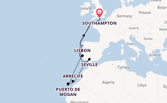 Canary Islands from Southampton, England with the Arcadia