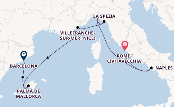 Western Mediterranean from Rome (Civitavecchia), Italy with the Celebrity Equinox