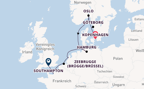 England ab Kopenhagen, Dänemark auf der Norwegian Jewel