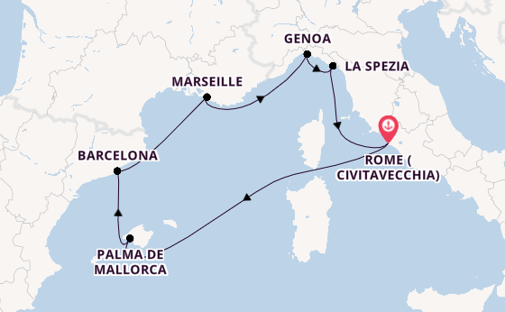 Western Mediterranean from Rome (Civitavecchia), Italy with the MSC Grandiosa