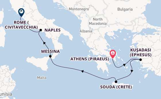 Mediterranean Sea from Athens (Piraeus), Greece with the Viking Sky