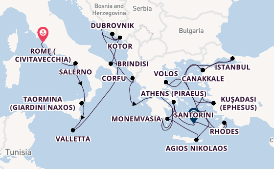 Eastern Mediterranean from Rome (Civitavecchia), Italy with the Seabourn Ovation 