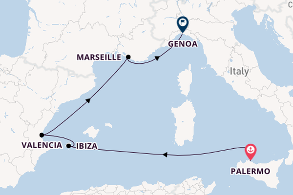 Western Mediterranean from Palermo, Sicily, Italy with the MSC Musica