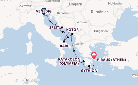 Östliches Mittelmeer ab Piräus (Athen), Griechenland auf der Silver Nova