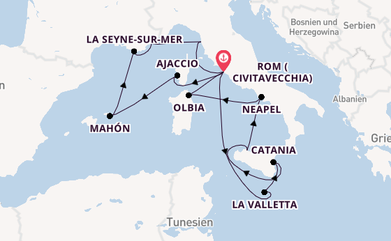 Westliches Mittelmeer ab Civitavecchia (Rom), Italien auf AIDAstella