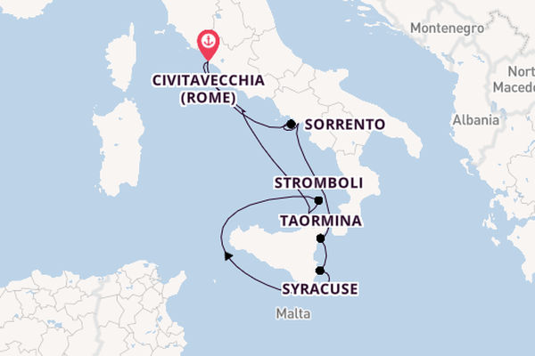 Westelijke Middellandse Zee vanaf Civitavecchia (Rome), Italië met de Royal Clipper