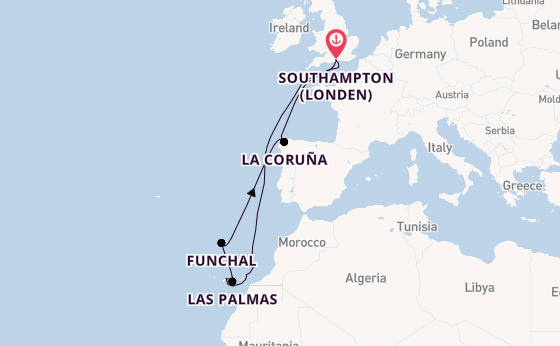 Canarische Eilanden vanaf Southampton (Londen), Engeland met de Queen Anne
