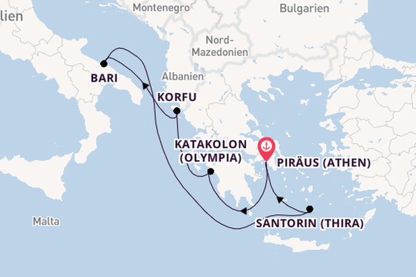 Östliches Mittelmeer ab Piräus (Athen), Griechenland auf der MSC Sinfonia
