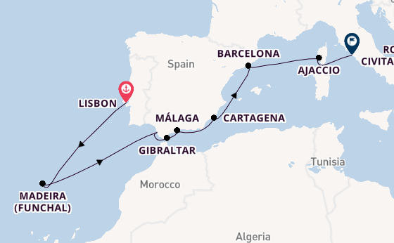 Western Mediterranean from Lisbon, Portugal with the Nautica