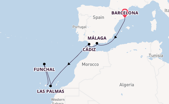 Westelijke Middellandse Zee vanaf Barcelona, Spanje met de Costa Smeralda